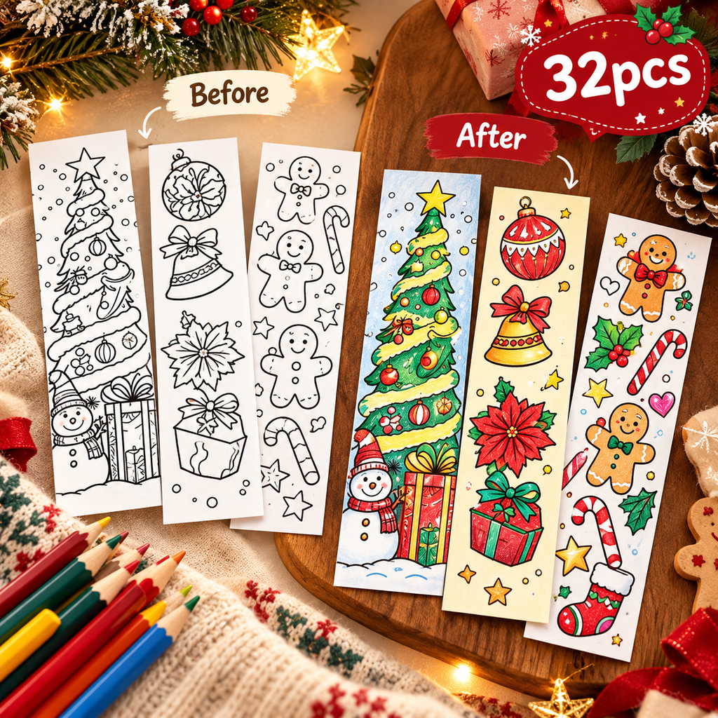 32PCS Color Your Own Christmas Bookmarks