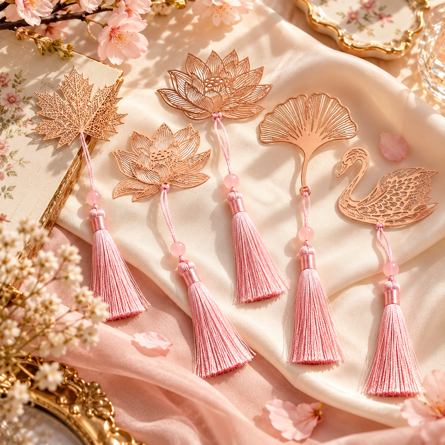 Pink Flower Metal Pendant Bookmarks
